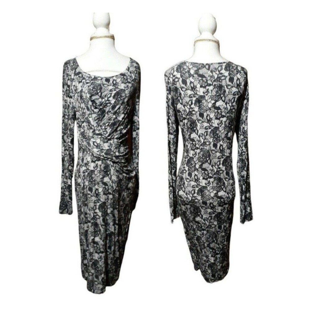 Motherhood Women's Maternity Dress Long Sleeves Black White Floral Print Sz M